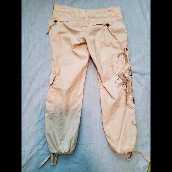 Guess Jeans Ladies Khaki Pants Beaded Side 4 Zip Pockets Tie Legs Size 26 (2) - Picture 5 of 7